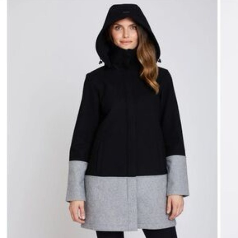Mia Melon Women’s Black Grey Hooded Kendra Wool Coat, Waterproof, size Medium